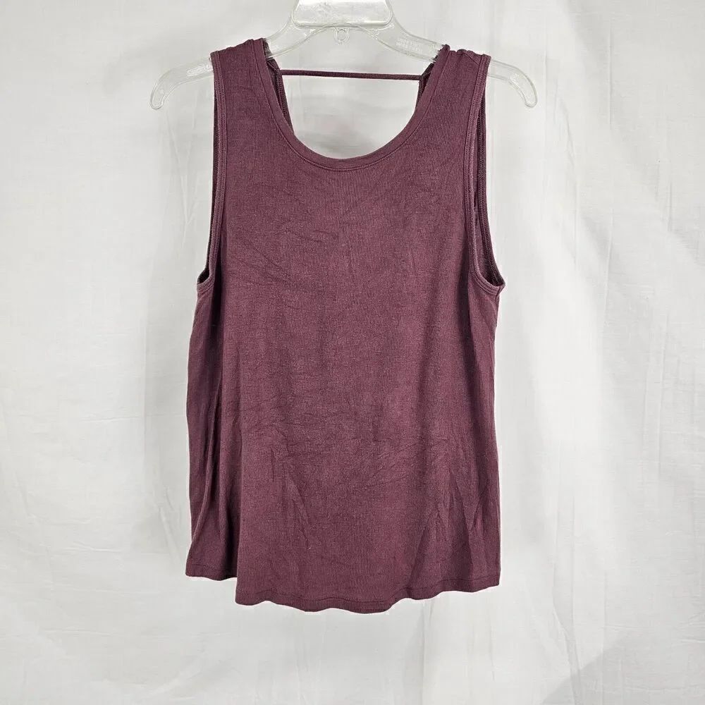 ATHLETA Tank Top Women's S REVIVE RIBBED DRAPE Sleeveless Crossback Crush Berry